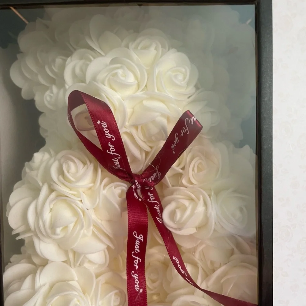 White Rose Bear with Red Ribbon New in Box